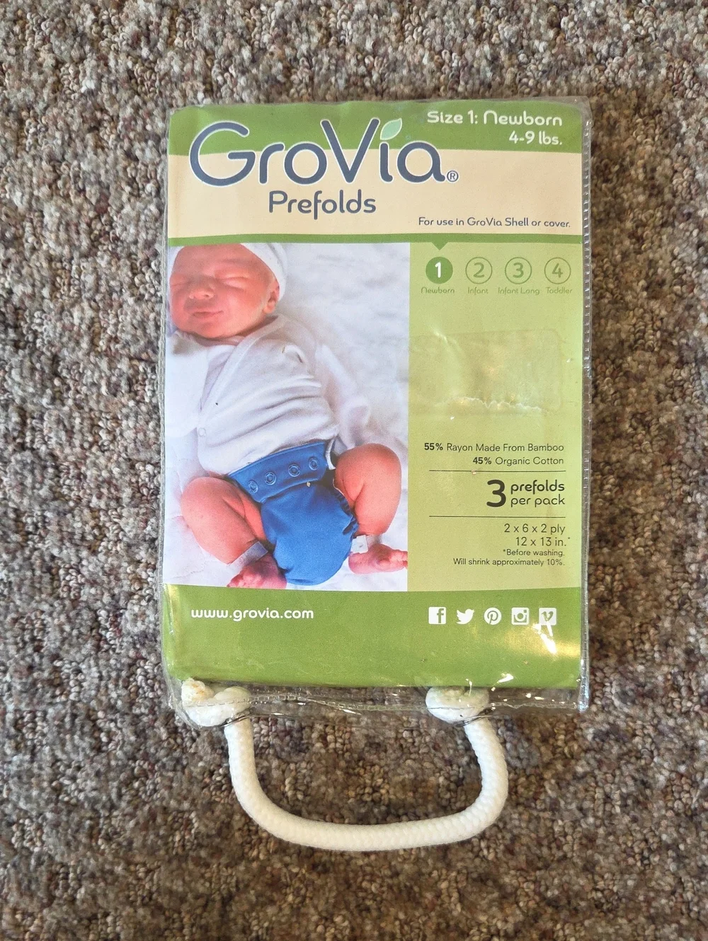 GroVia Newborn Babt Prefolds - Size 1 (Pack of 3) (4lbs-9lbs)